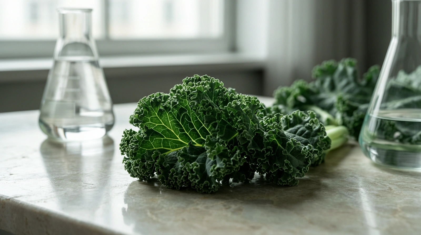 Scientific botanical close-up of kale texture