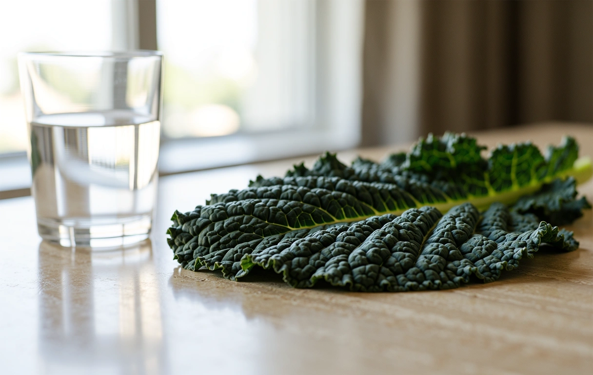 Botanical detail of a kale leaf representing nutritional purity